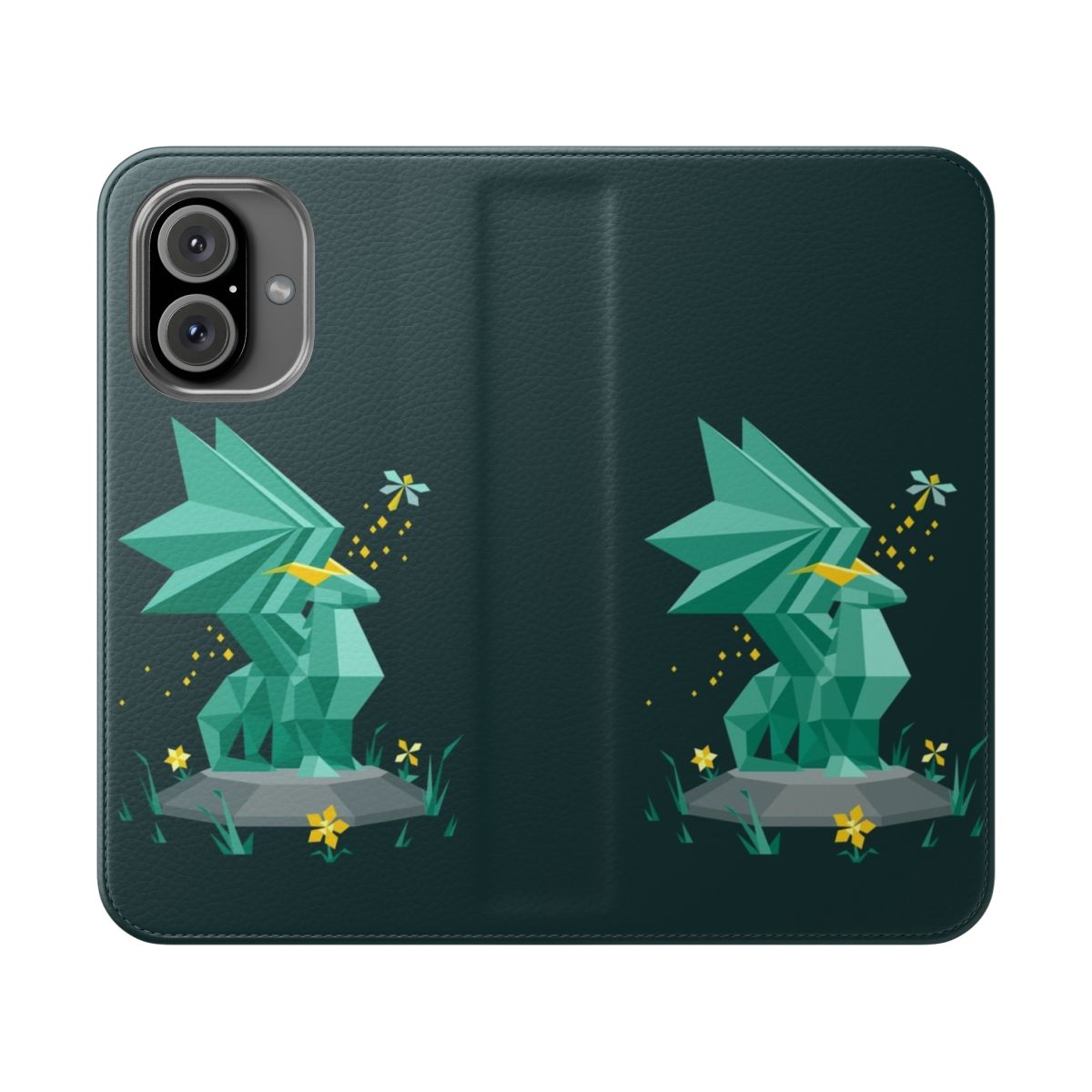 Image of a dragon-themed phone case with a dragonfly design