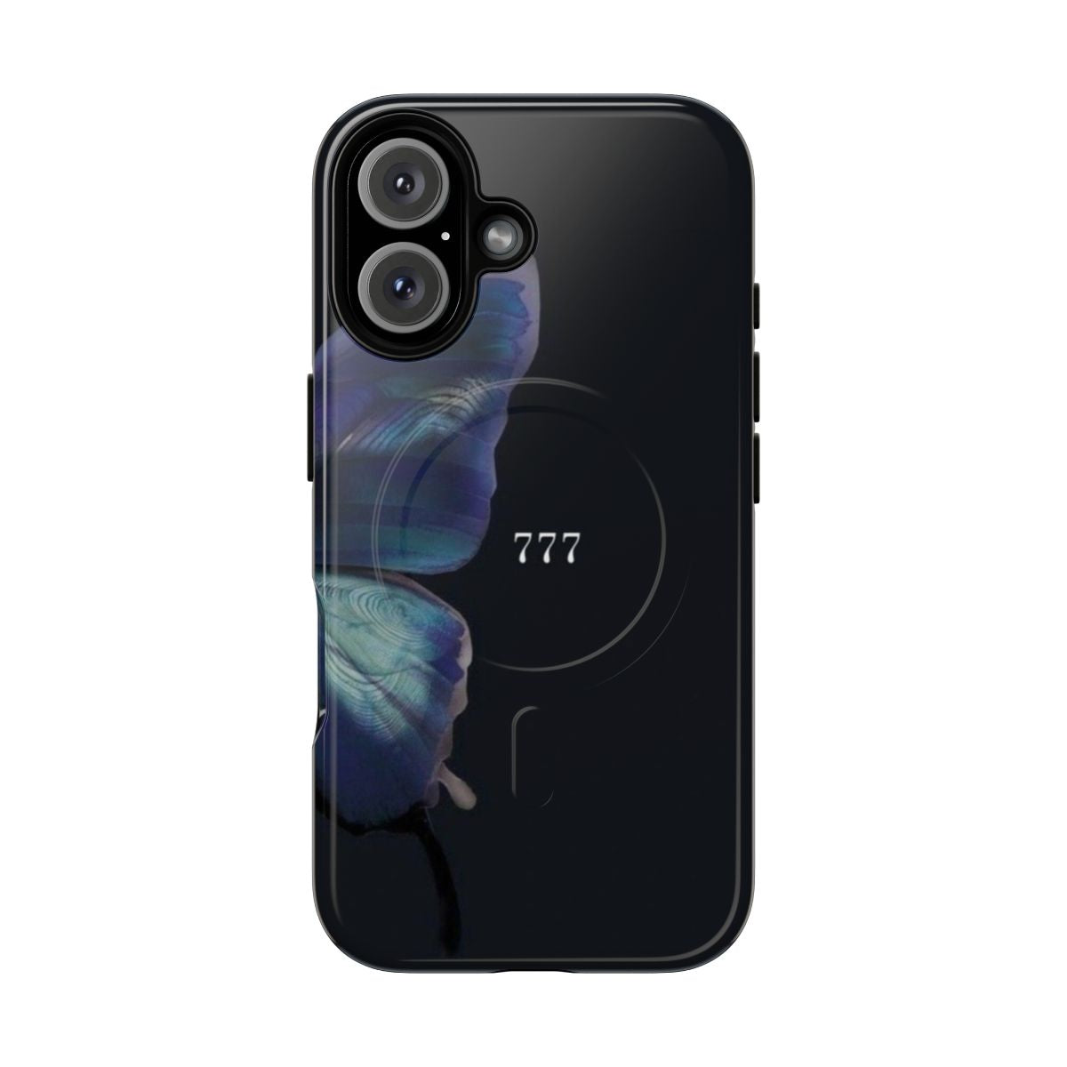 Magnetic tough phone case with a beautiful 777 butterfly design