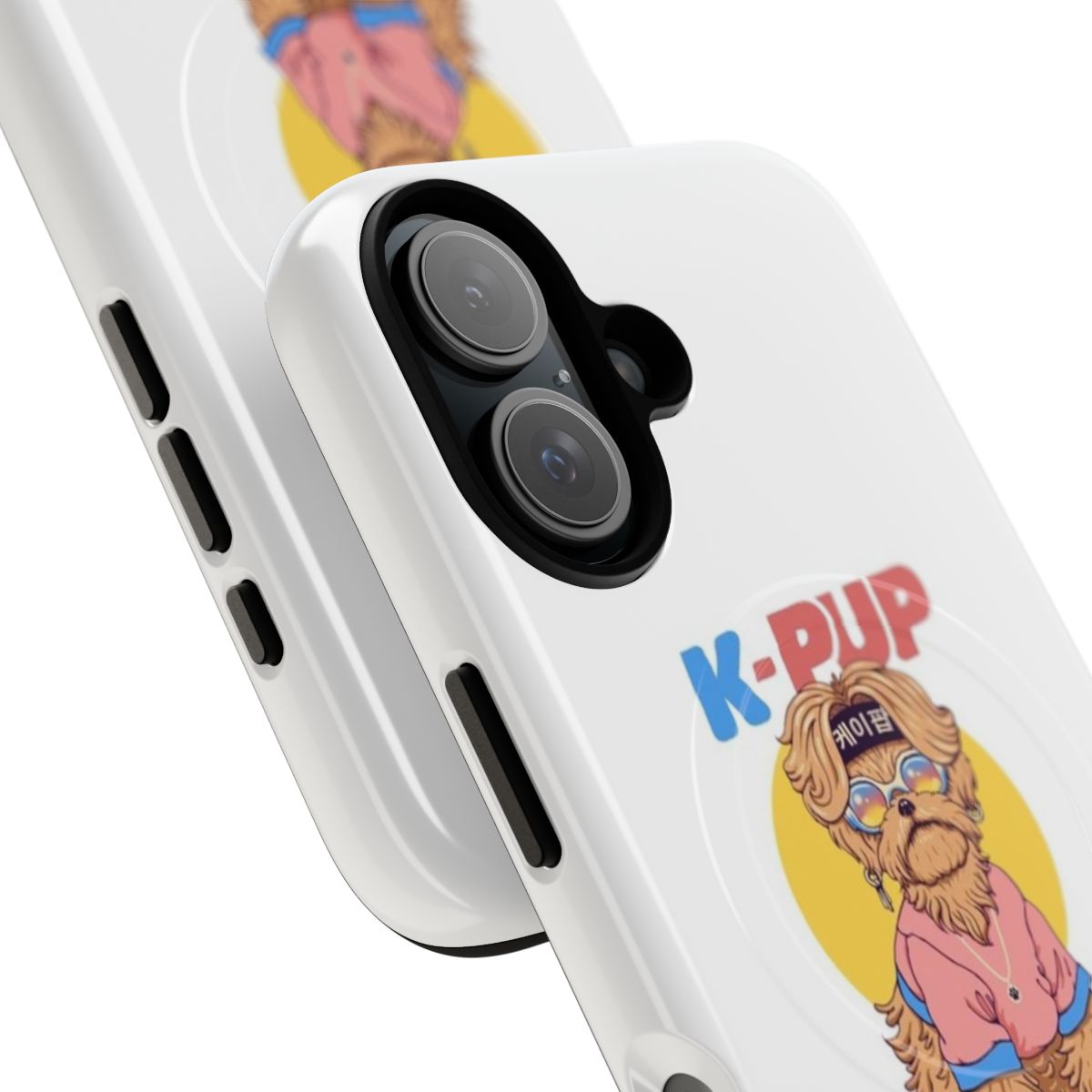 Magnetic tough phone case with a cute puppy design, perfect for K-pop fans and dog lovers. - Detail