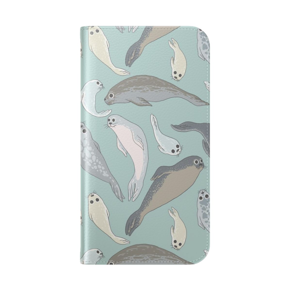 Seal-themed phone case with a cute, lifelike design of a baby seal - Folded Back