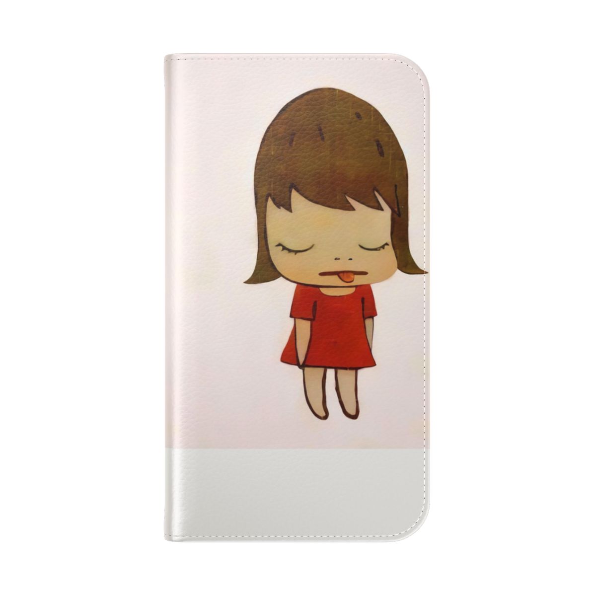 Flip phone case featuring a cute baby girl in a red dress, inspired by the art of Japanese artist Yoshitomo Nara. - Folded Back