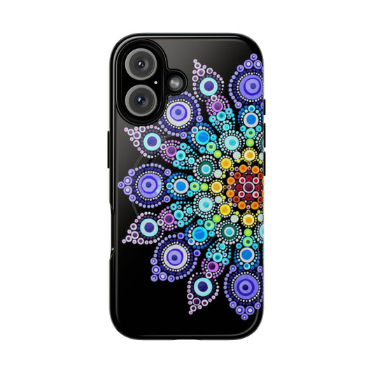 Colorful rainbow mandala design on a magnetic tough phone case