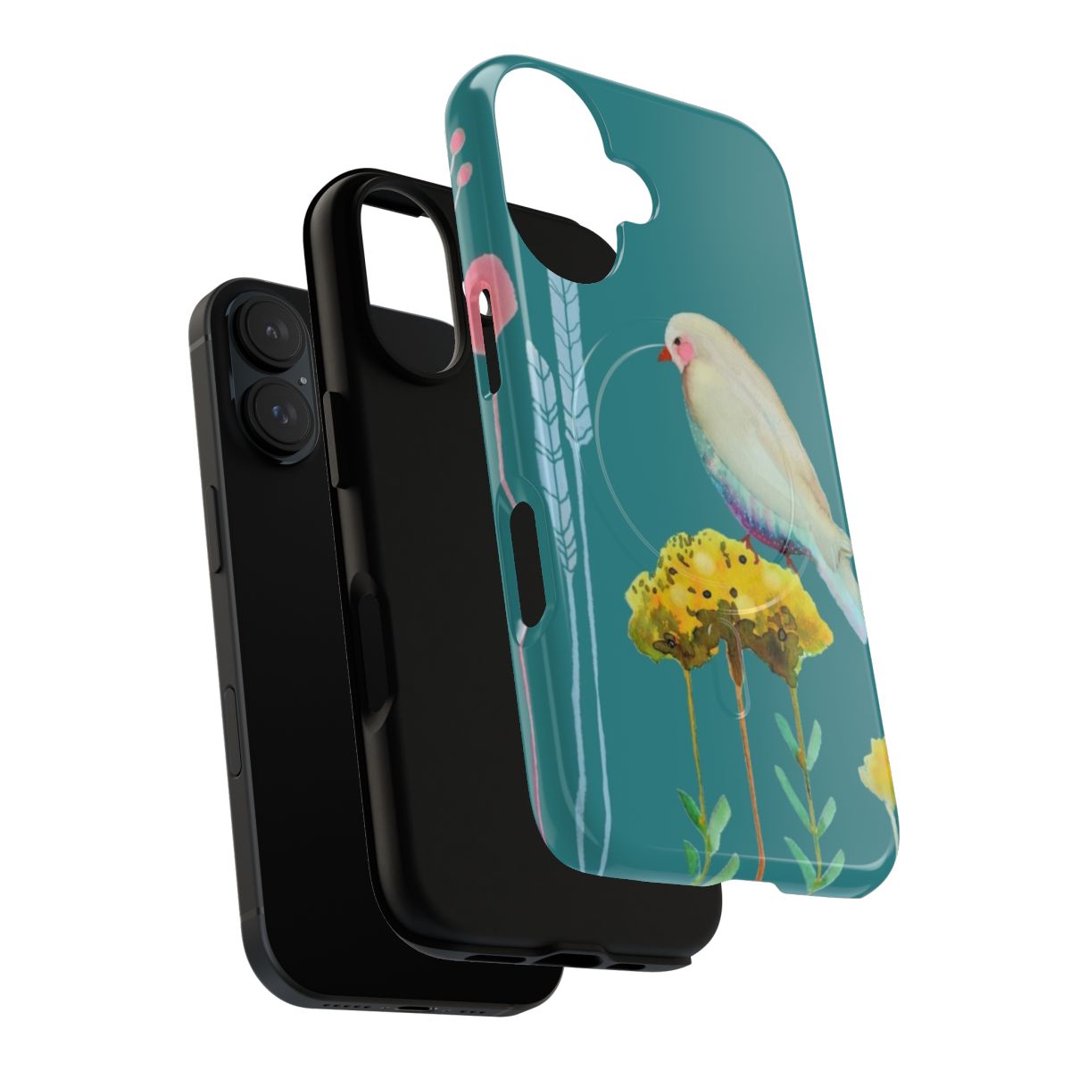 Colorful magnetic tough phone case with feather and floral designs - Layers