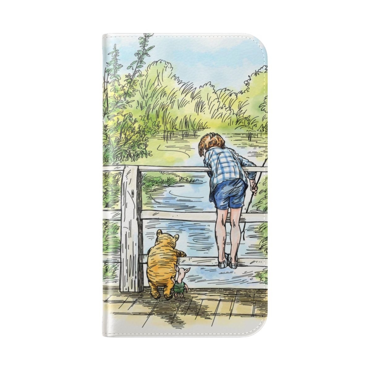 Winnie the Pooh-themed phone case featuring classic illustrations of Pooh Bear and friends - Folded Back