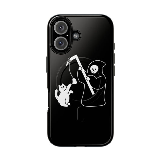 Magnetic tough phone case featuring a ghostly cat design