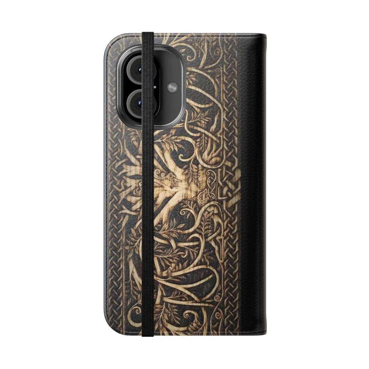 Yggdrasil-inspired flip cover phone case featuring the tree of life from Norse mythology - Folded Front