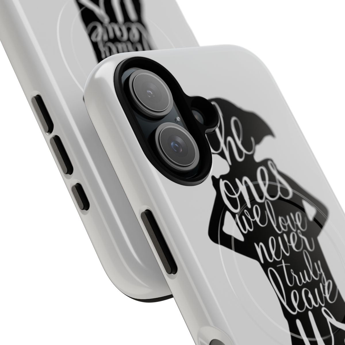 Magnetic tough phone case featuring a silhouette of the character Dobby from Harry Potter with a quote about love. - Detail