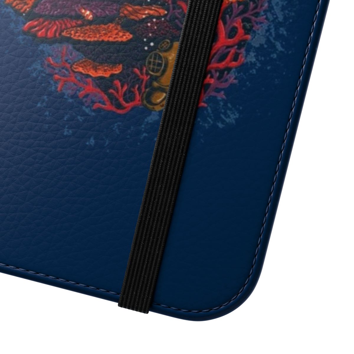 Vibrant phone case featuring an underwater seascape with coral reef and marine life. - Close Up