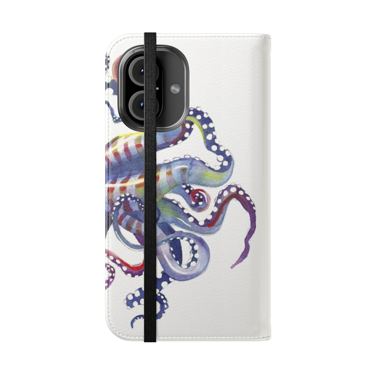 Whimsical watercolor illustration of a sea monster on a phone case - Folded Front