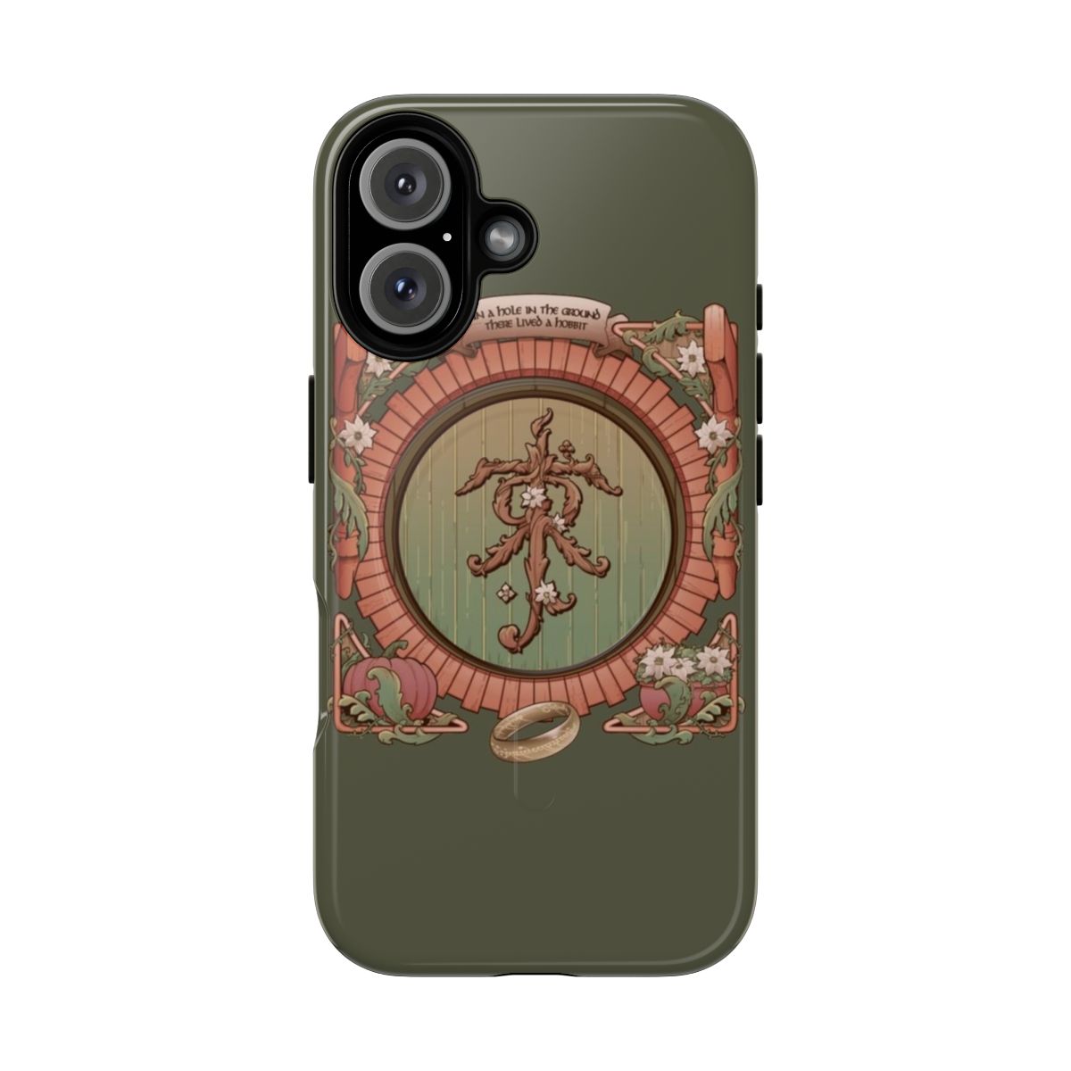 Magnetic phone case featuring a hole in the ground design inspired by the Lord of the Rings and Hobbit stories