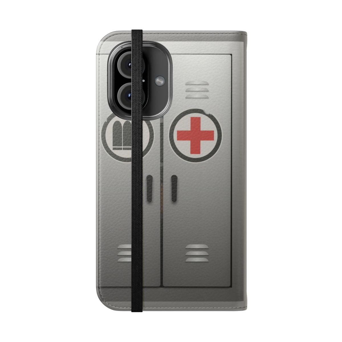 A flip cover phone case inspired by the resupply lockers in the game Team Fortress 2. - Folded Front