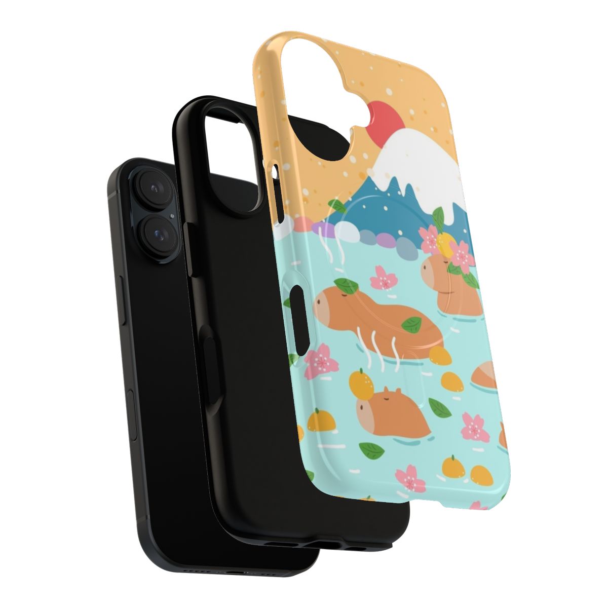 Magnetic phone case featuring a cute Japanese capybara relaxing in a hot spring - Layers