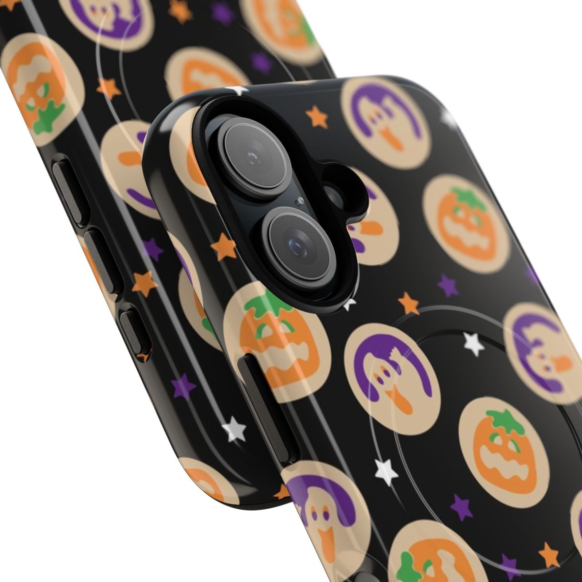 Retro Halloween-themed magnetic phone case with pumpkin and ghost sugar cookies - Detail