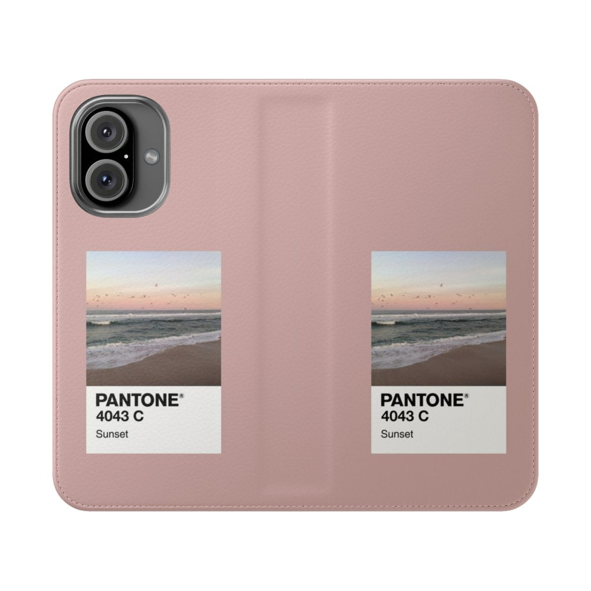 Vibrant Pantone-inspired phone case with a beach and sunset design