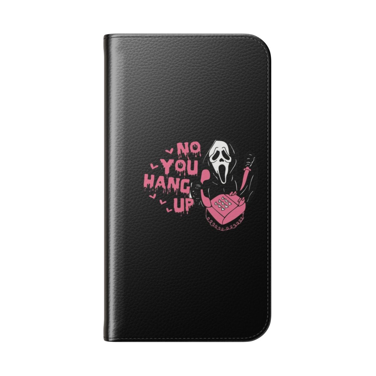 Ghostface-Inspired Flip Cover Phone Case with Spooky Halloween Design - Folded Back