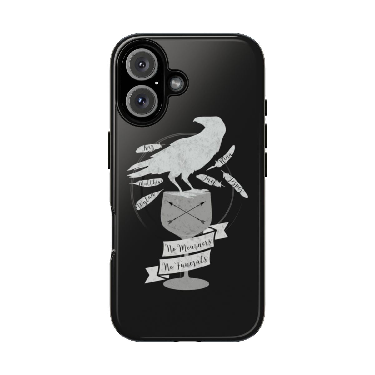 Magnetic phone case featuring characters from the Six of Crows series