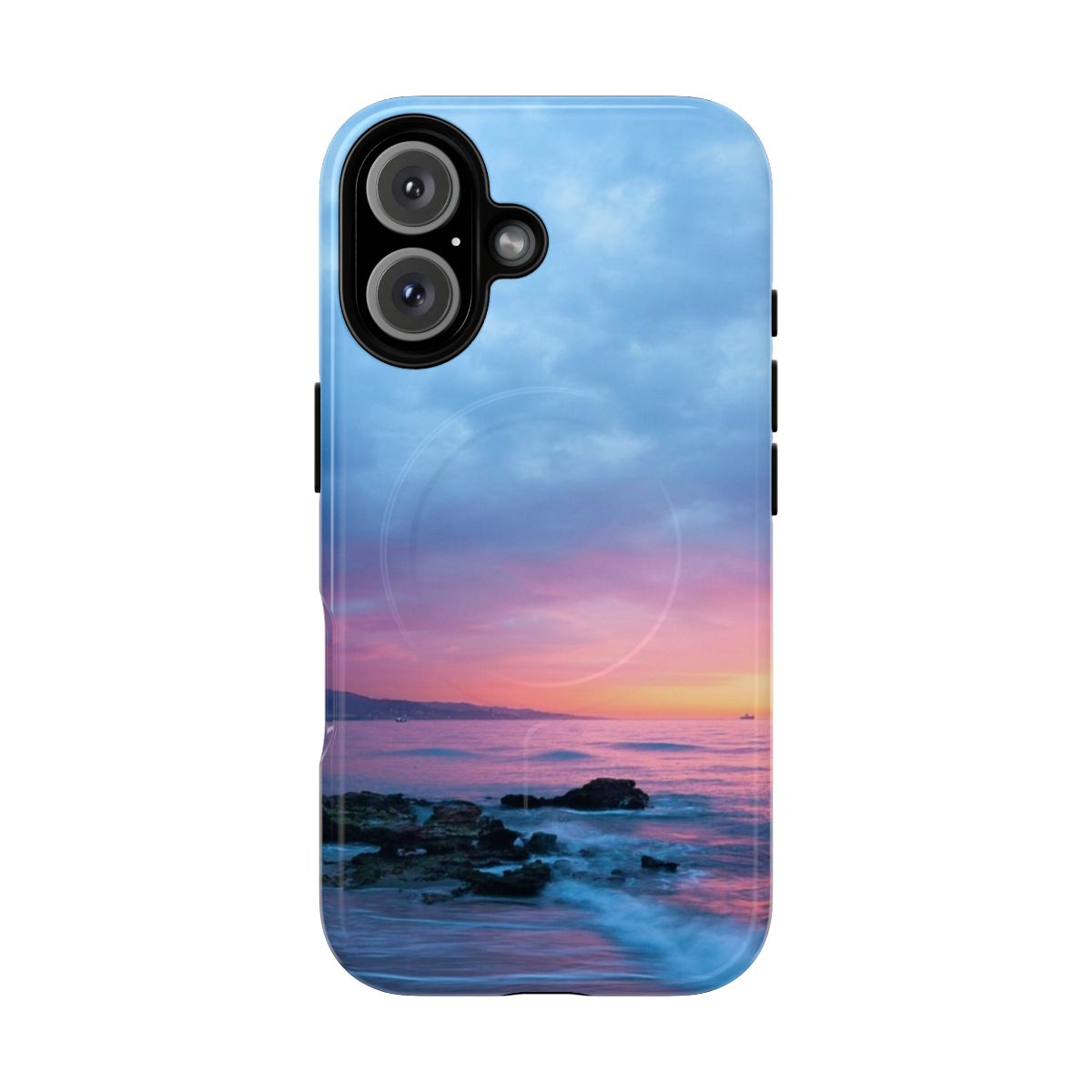 Vibrant tropical ocean sunset with pink and cotton candy sky on a phone case