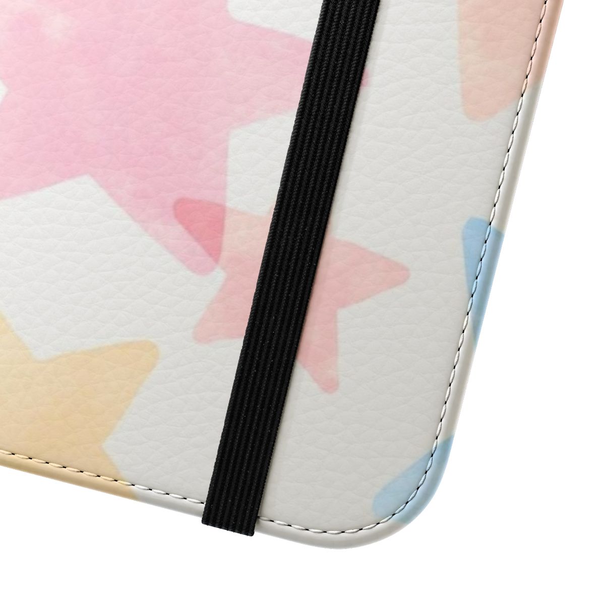 A colorful phone case featuring a star pattern design - Close Up