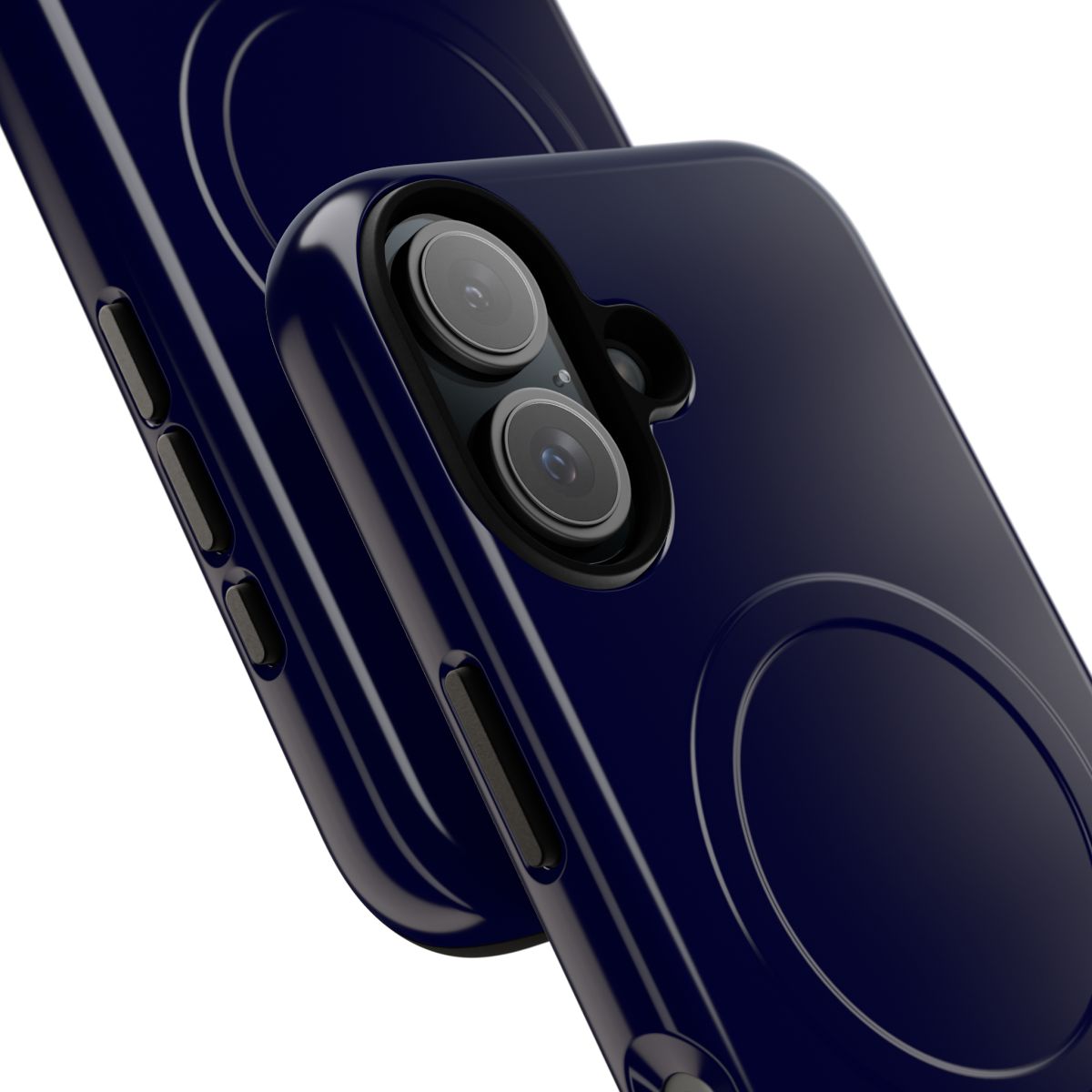 Navy blue phone case with a sturdy, magnetic protective design - Detail