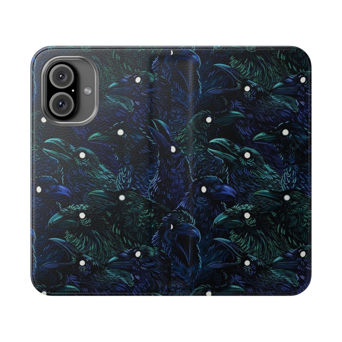 Ominous raven pattern phone case with a dark and mysterious design