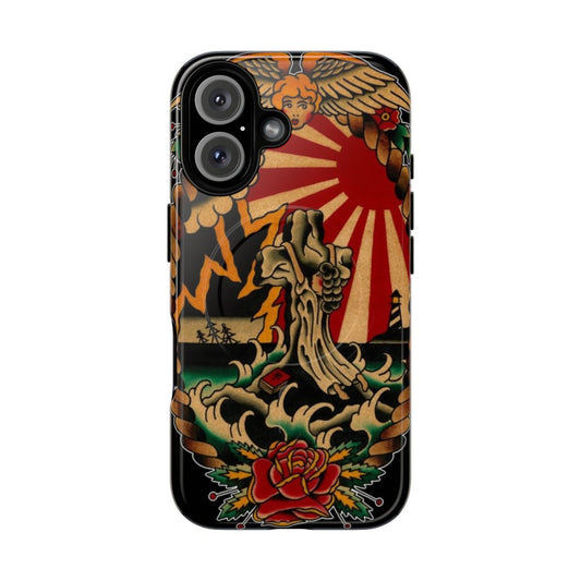 Vintage American phone case with watercolor tattoo art of the Statue of Liberty and American flag