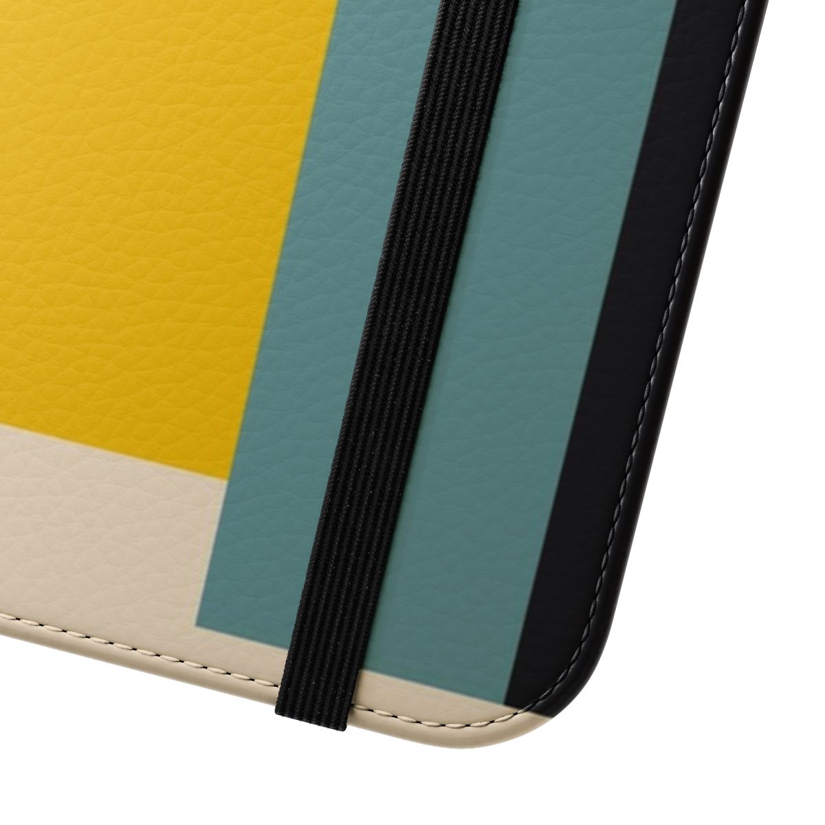 Vibrant Bauhaus-style phone case with a minimalist flip cover design - Close Up