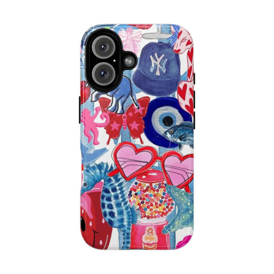 Preppy pink and blue collage pattern tough phone cases