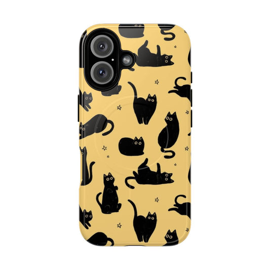 Black cat pattern phone case with a spooky, occult design