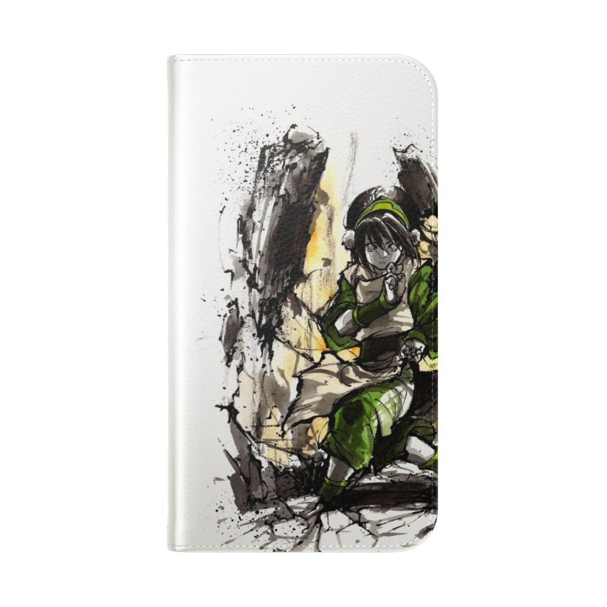 Artistic Toph-inspired phone case with sumi-e and watercolor design - Folded Back