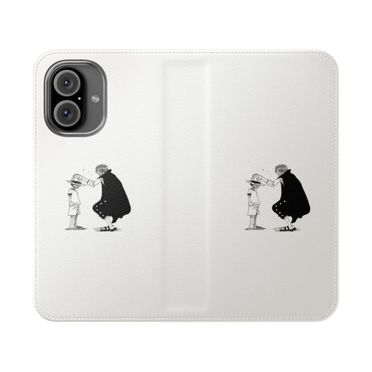 Image of a custom flip cover phone case featuring characters from the anime and manga series One Piece.