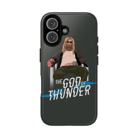 Magnetic tough phone case with a humorous Thor-inspired design