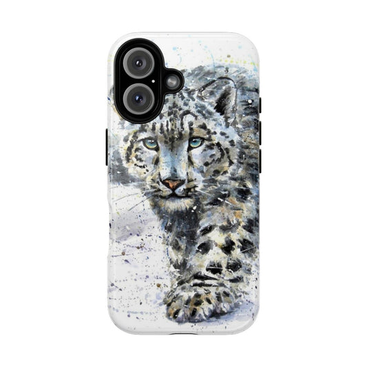 Watercolor painting of a snow leopard on a magnetic tough phone case