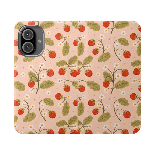 Vibrant strawberry and floral pattern on a protective phone case