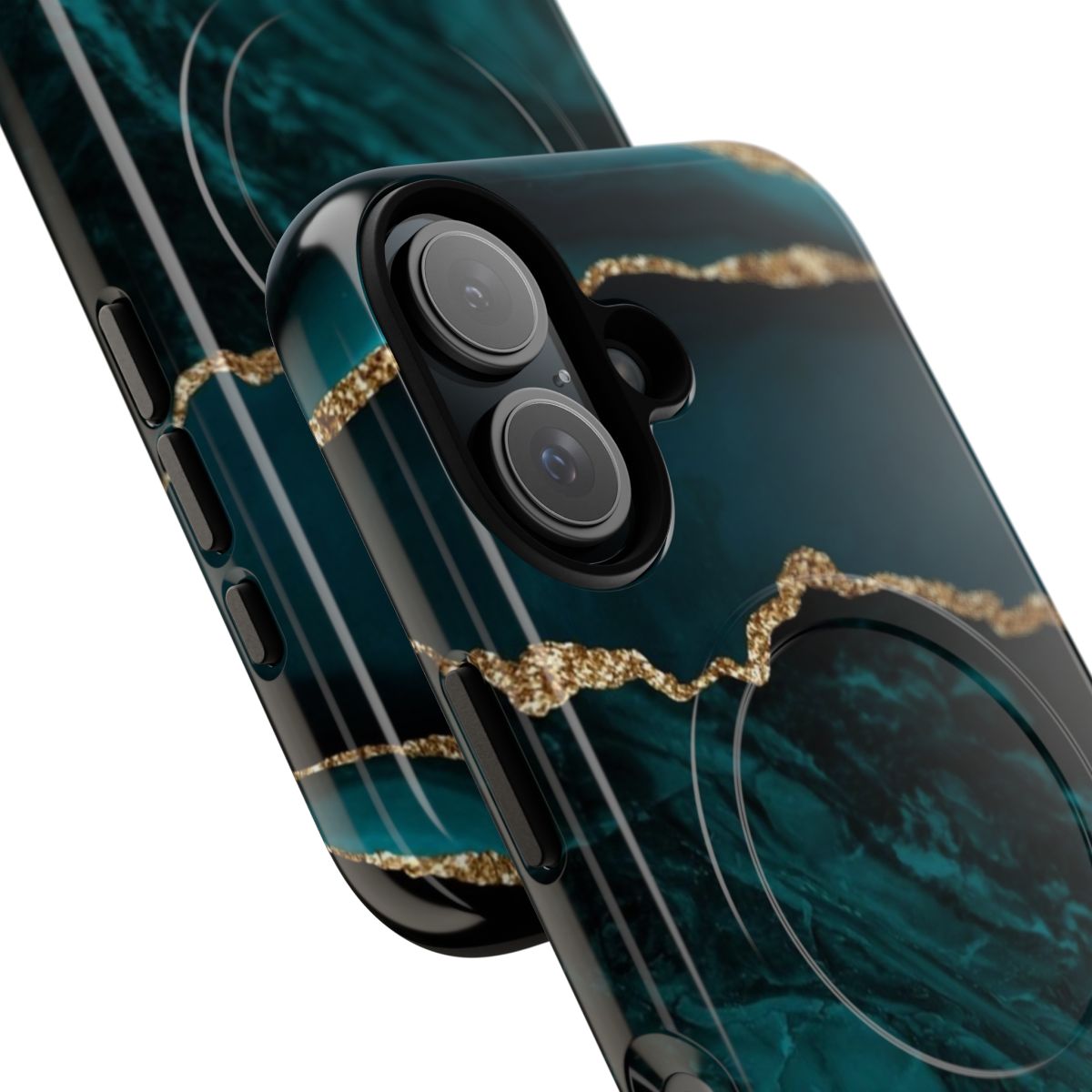 Faux malachite marble pattern on a tough, magnetic phone case - Detail