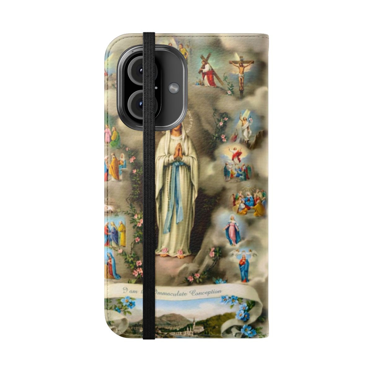 Devotional Immaculate Conception Phone Case with Virgin Mary Artwork - Folded Front