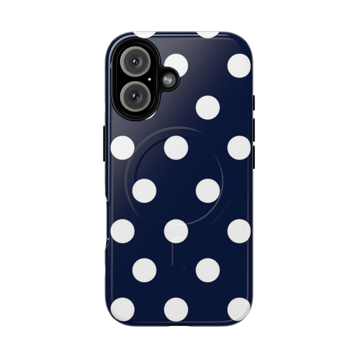 Navy blue and white polka dot phone case