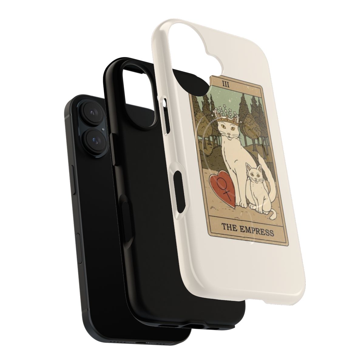 Magnetic phone case with tarot, witch, and cat imagery - Layers