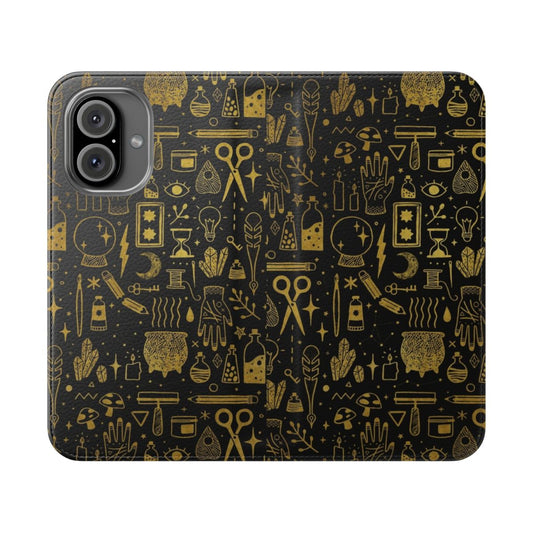 A magical flip phone case with witchy and occult-inspired design elements.