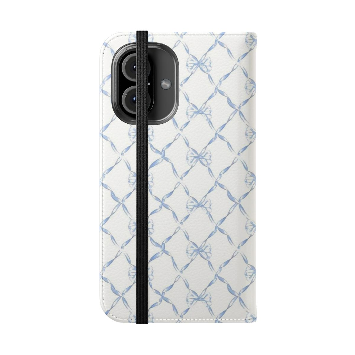 Blue ribbon bows coquette phone case in a trendy aesthetic design - Folded Front