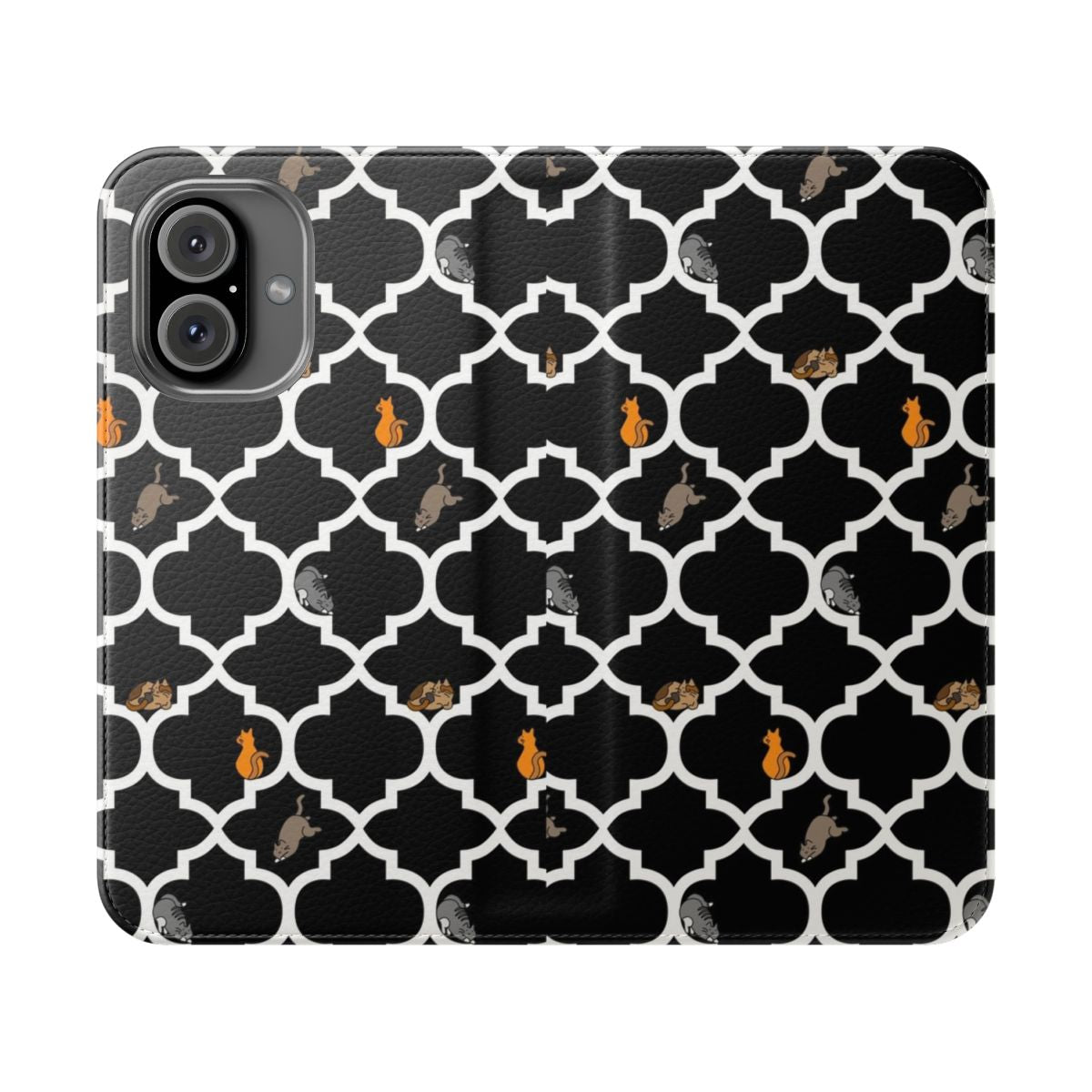 Black and white lattice pattern phone case with cute cats