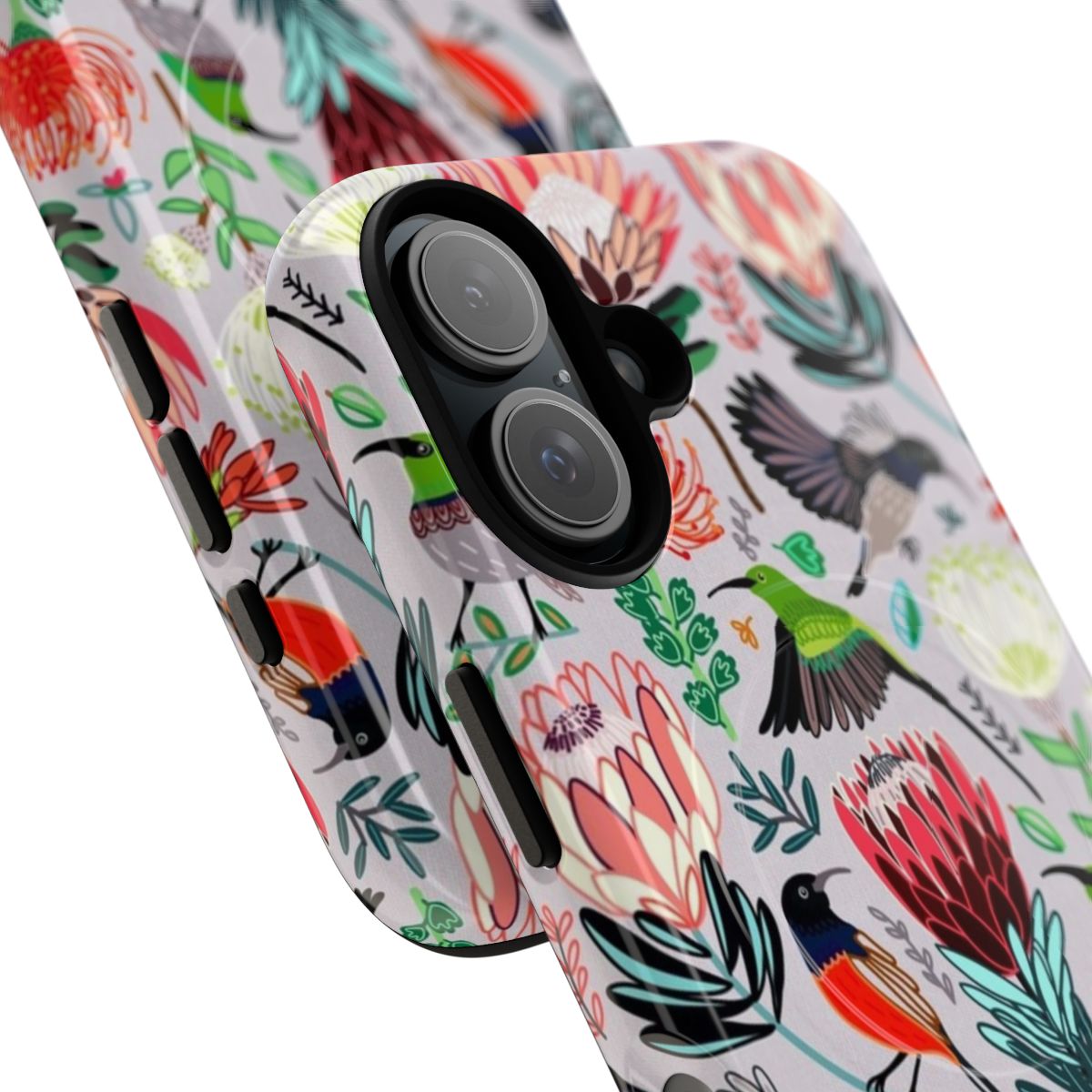 Sunbirds and Proteas Floral Pattern on Grey Smartphone Case - Detail