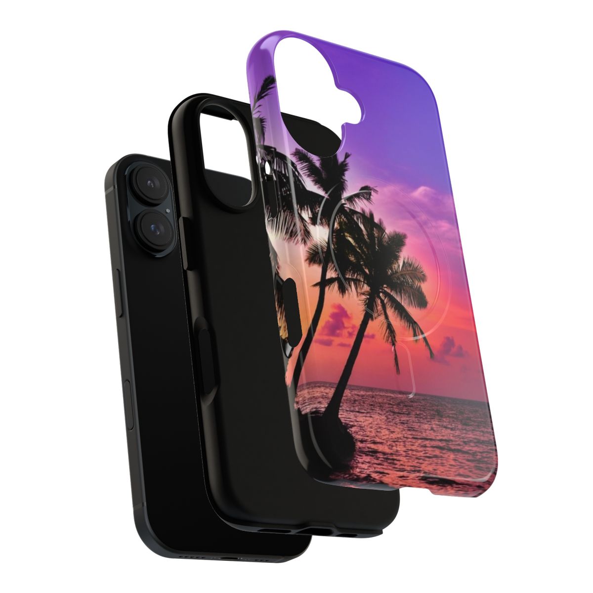 Tropical phone case with pink and purple sunset and palm tree silhouette - Layers