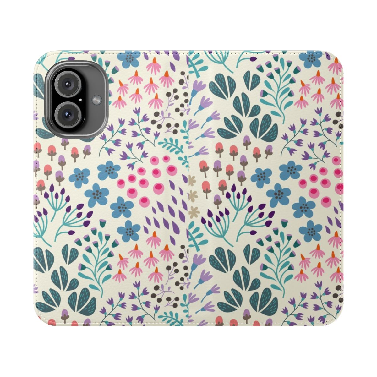 Autumn-inspired botanical pattern on a flip cover phone case