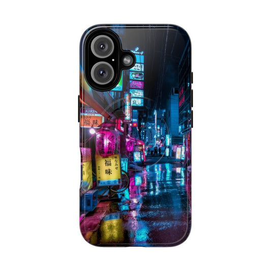 Neon-lit Tokyo alley with moody, futuristic atmosphere featured on a magnetic phone case