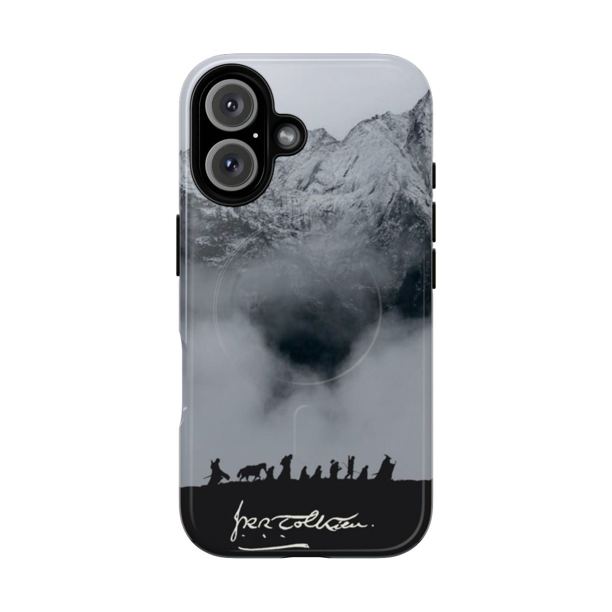 Cloudy mountain phone case design inspired by the Lord of the Rings fantasy series