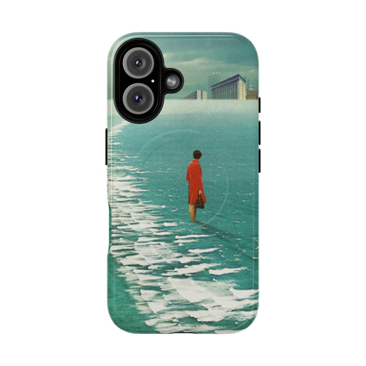 Vintage collage phone case with dreamy city and landscape imagery