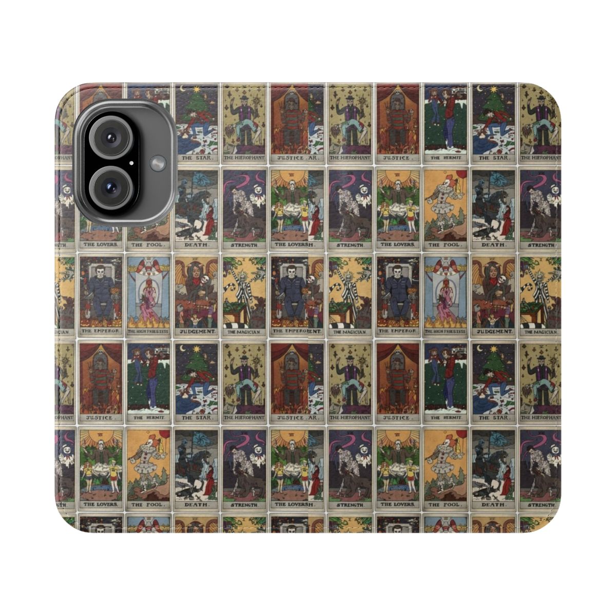 Flip phone case cover with horror tarot deck design