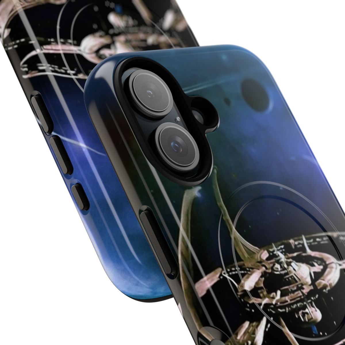 Magnetic tough phone case with space station and ship design for sci-fi enthusiasts - Detail