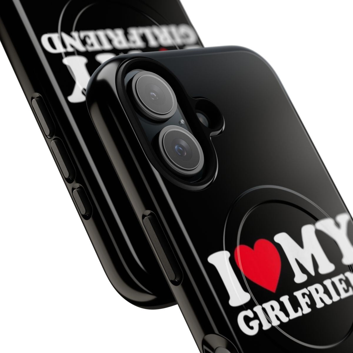 Magnetic tough phone case with "I Love My Girlfriend" and "I Heart My Girlfriend" designs - Detail