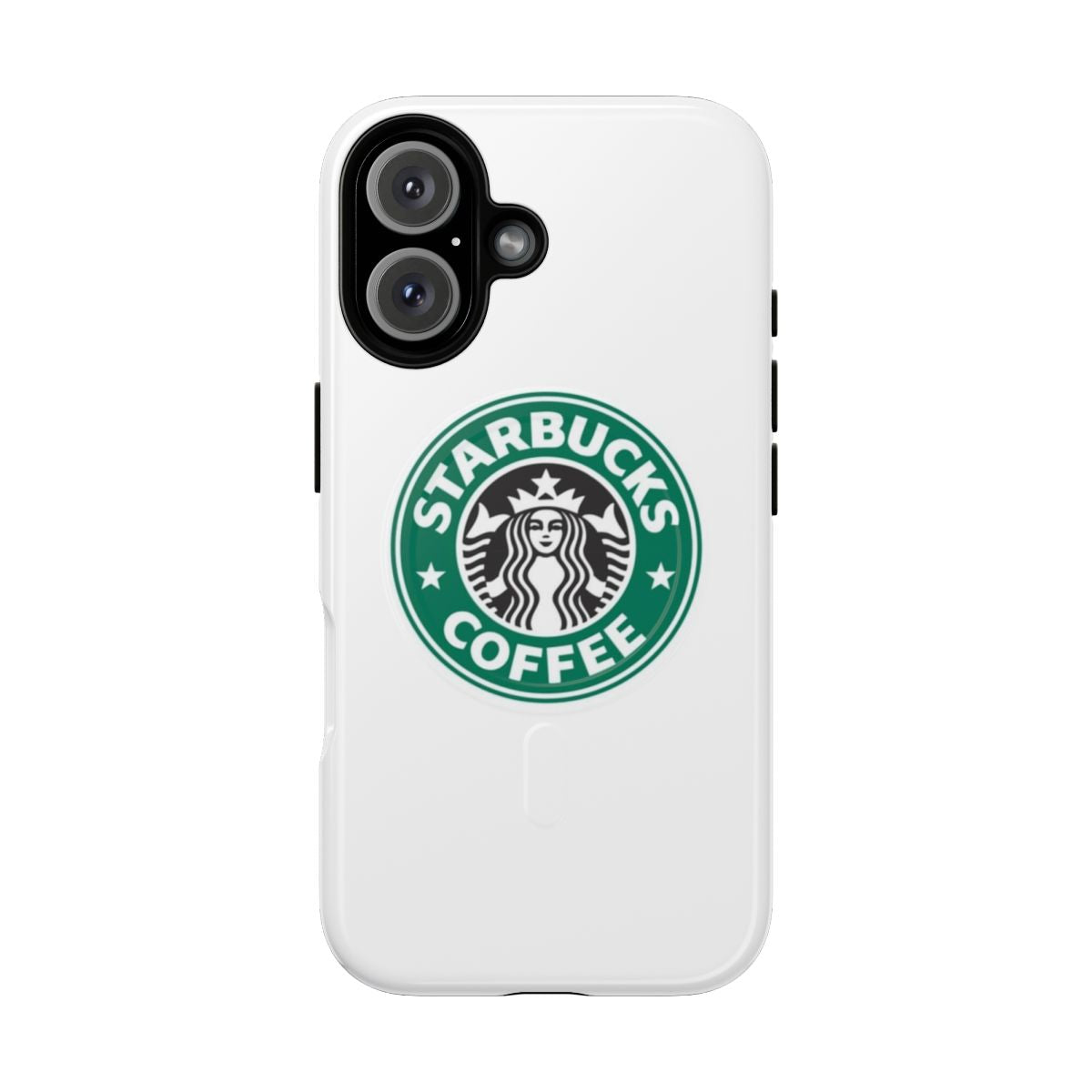 Starbucks-inspired magnetic tough phone case with music notes and coffee motif